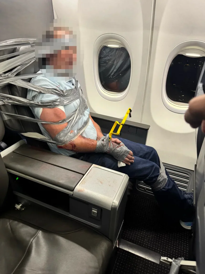 They tied the passenger who started a fight on the plane to his seat with packing tape